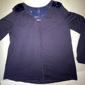 41 Hawthorne Navy Lace Top Blouse Size Large